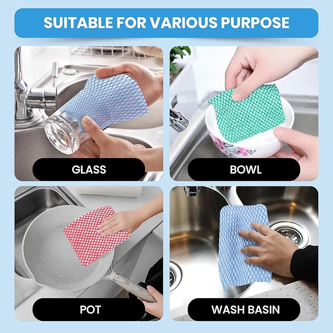 50 Count Disposable Cleaning Cloths - 13.8"x15.8" Kitchen Soft Absorbent Multipurpose Household Cleaning Towels, Cleaning Cloths for Stove Bathroom Handy Wipes, Multi-Color