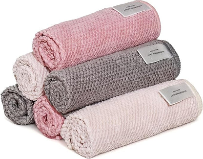 Ha-Fish&Flame-Gua Microfiber Cleaning Cloths 6-Pack, Super Absorbent Towels with Corn Grain Texture, 12x16 Inches for Kitchen Dishes, Countertops & Household Cleaning
