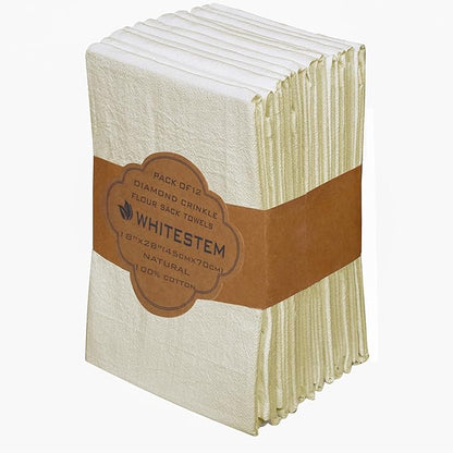 Flour Sack Towels 18” x 28” – Pack of 12 Cotton Kitchen Towels, Dish Towels and Tea Towels for Embroidery, Thick Absorbent for Baking & Bread Proofing - Natural