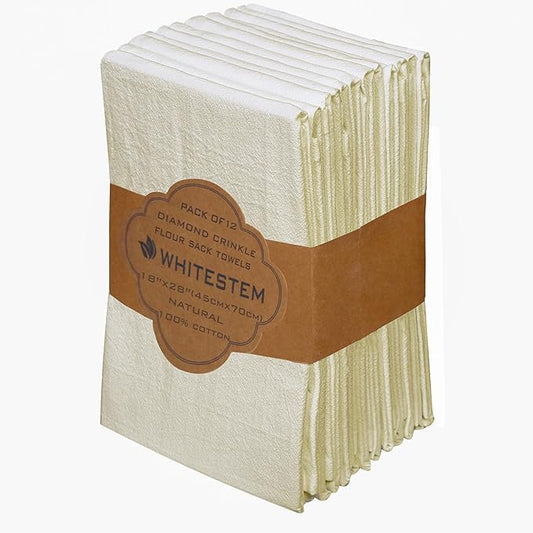 Flour Sack Towels 18” x 28” – Pack of 12 Cotton Kitchen Towels, Dish Towels and Tea Towels for Embroidery, Thick Absorbent for Baking & Bread Proofing - Natural