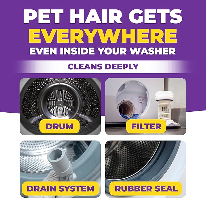 Washing Machine Cleaner Tablets for Pet Owners, 36 Pack, Front&Top Load Washer Deep Cleaning, HE & Septic Tank Safe, Remove Pet Hair, Eliminates Smells, Prevents Dander Build-up