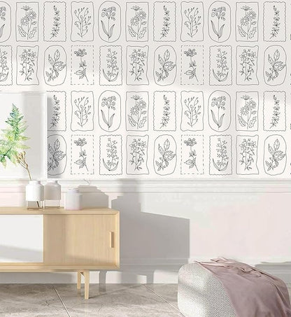 Guvana Peel and Stick Wallpaper Black and White Floral Farmhouse Removable Wallpaper for Bedroom Renter Friendly 16.14"×196" Modern Geometric Contact Paper