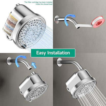 Filtered Shower Head, High Pressure 5 Spray Settings Filtered Showerhead for Hard Water Softener, Shower Head Set 30+2 Stage Shower Filter - Reduces Chlorine and Heavy Metals, 6 inch