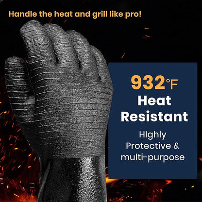 GEEKHOM 18-Inch Heat Resistant BBQ Gloves 932°F Waterproof Long Sleeve Cooking Gloves, Non-Slip Silicone Grip Grill Gloves for Grilling, Smoker, Oven, and Kitchen Use