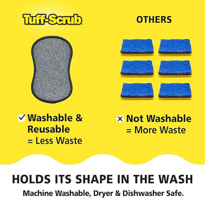 Fresh Scrub-N-Wipe Pad by Tuff-Scrub, 6-Pack, Antimicrobial & Charcoal Foam for Odor Control, Microfiber, Multi-Surface, Non-Scratch, Dual-Sided, Machine Washable, Kitchen Sponge (Small)