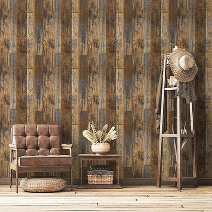 Livebor Brown Wood Contact Paper Peel and Stick Wallpaper 17.5" X 196.8" Rustic Wood Peel and Stick Faux Wood Wall Paper Plank Self Adhesive Contact Paper for Wall Decorative Cabinets Shelf Liner Use