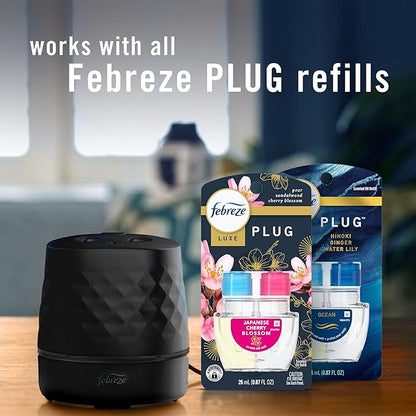 Febreze PLUG Scent Booster Starter Kit, Black, Oil Diffuser, Air Freshener Plug In, Continuous Scent Device + 2 Ocean Refills
