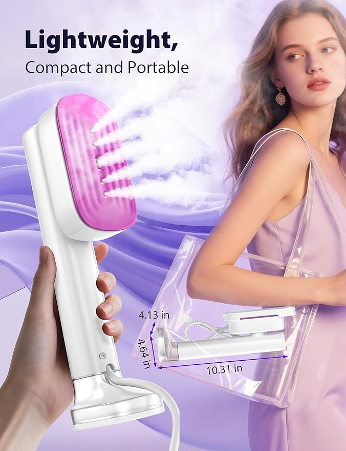 Travel Steamer for Clothes with 180 ml Water Tanks,15s Fast Heat-up,24 g/min Strong Steam Performance, Portable Garment Steamer with Touch Control, LED Display, Steam Iron(White And Purple