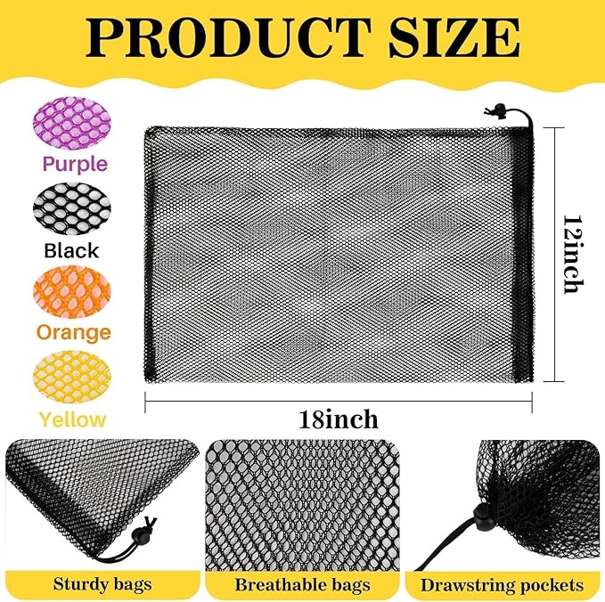 4PCS Colorful Mesh Drawstring Bag - Mesh Bag 18x12 Inch Breathable Nylon Mesh Storage Bag with Drawstring Closure Lightweight Net Organizer for Travel, Home, Gym, Daily Essentials