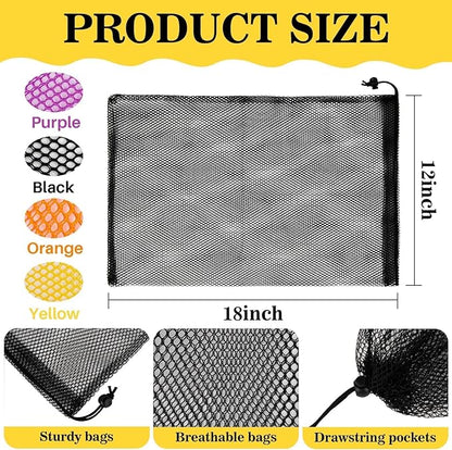 4PCS Colorful Mesh Drawstring Bag - Mesh Bag 18x12 Inch Breathable Nylon Mesh Storage Bag with Drawstring Closure Lightweight Net Organizer for Travel, Home, Gym, Daily Essentials