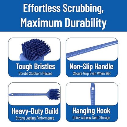 SPARTA 40501EC14 Plastic Large Scrub Brush, Kitchen Brush, Utility Brush With Long Handle For Cleaning, 20 Inches, Blue, (Pack of 6)