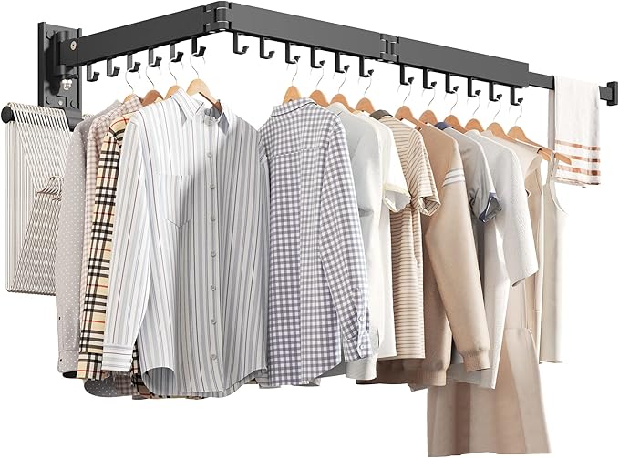 Wall Mounted Clothes Hanger,Clothes Drying Rack,Laundry Drying Rack,Drying Rack Clothing,Laundry Hanger Rack,Retractable Dryer Racks,Collapsible, Aluminum,can be Fold Upward & Left & Right