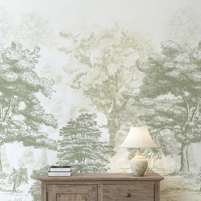 Zeeko Vintage Forest Wall Murals Peel and Stick 144" W x 100" H Canvas Waterproof Tree Self-Adhesive Wallpaper Large Nature Landscape Art Deco for Bedroom