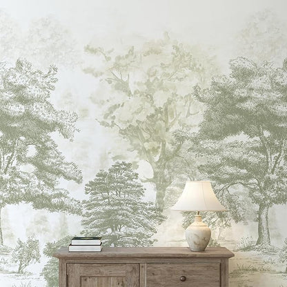 Zeeko Vintage Forest Wall Murals Peel and Stick 144" W x 100" H Canvas Waterproof Tree Self-Adhesive Wallpaper Large Nature Landscape Art Deco for Bedroom
