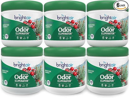 Bright Air 14 oz. Super Odor Eliminator, For Medium-Size Spaces, Winter Pine & Berries Scent, Case of 6, Odor Eliminator & Air Freshener, Natural Essential Oils, Lasts Up to 90 Days Each