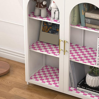 Modern Peel and Stick Wallpaper Pink and White Mosaic Checkered Contact Paper 17.7"x197" Self Adhesive Lattice Wallpaper Removable Decorative Wallpapers for Bedroom Countertops Cabinet Vinyl Roll