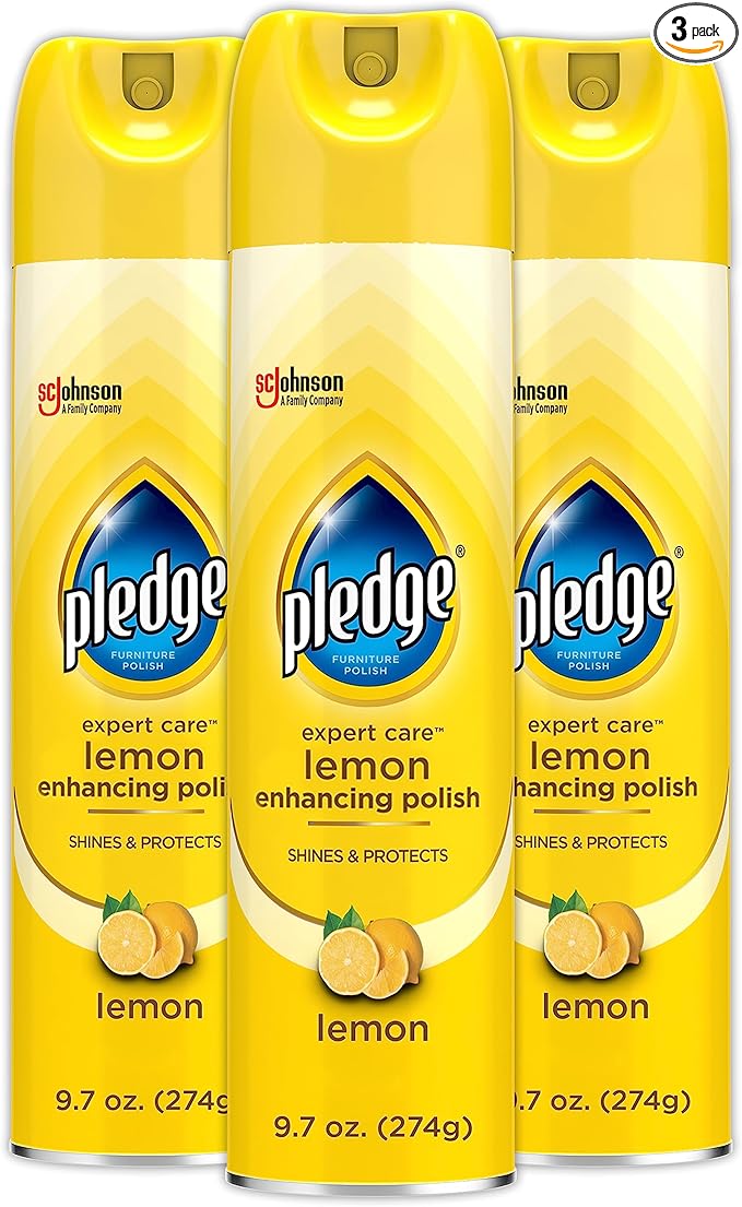 Pledge Enhancing Polish Spray, Wood Furniture & Stainless Steel Polish, Remove Dust and Fingerprints, Fast Shine and Protect, Prevent Scratches & Knicks - Lemon Scent, 9.7oz, Pack of 3