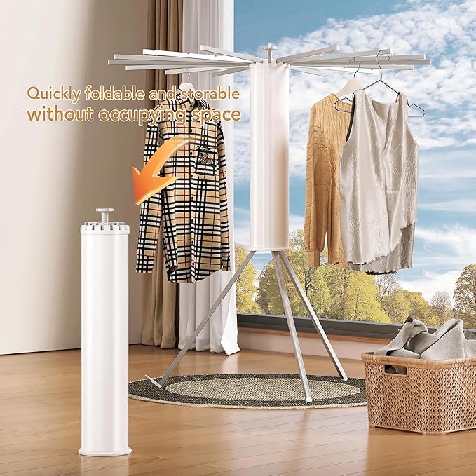 Tripod Clothes Drying Rack,Space Saving Laundry Drying Rack,Drying Rack Clothing Foldable,Clothes Dryer Rack,Folding Cloth Rack for Laundry,16 Aluminium Poles