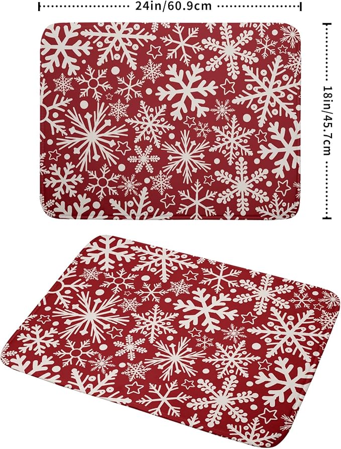 Christmas Dish Drying Mat for Kitchen Counter 18x24 Dark Red Snowflake Winter Xmas Holiday Absorbent Reversible Microfiber Drying Mats Kitchen Countertop Protector Dishes Drainer Pad