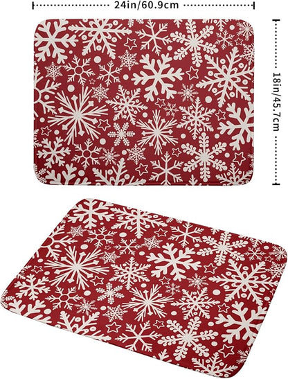 Christmas Dish Drying Mat for Kitchen Counter 18x24 Dark Red Snowflake Winter Xmas Holiday Absorbent Reversible Microfiber Drying Mats Kitchen Countertop Protector Dishes Drainer Pad