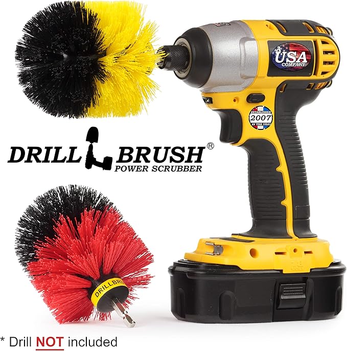 Spin Brush Cleaning Kit - Drill Brush - Concrete, Brick, Fireplace, Stone - Bird Bath - Garden Statuary - Bathroom Accessories - Soap Scum, Hard Water, Mineral, Calcium, Rust Stains and Discoloration