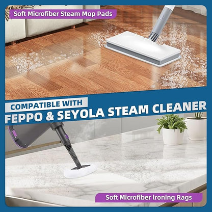 LOVECO Microfiber Steam Mop Pads Compatible with FEPPO, FODFINU & Seyola Steam Mop Cleaner - Washable and Reusable Steam Cleaner Pads for Floor Cleaning (4 Mop Pads + 4 Ironing Rags)