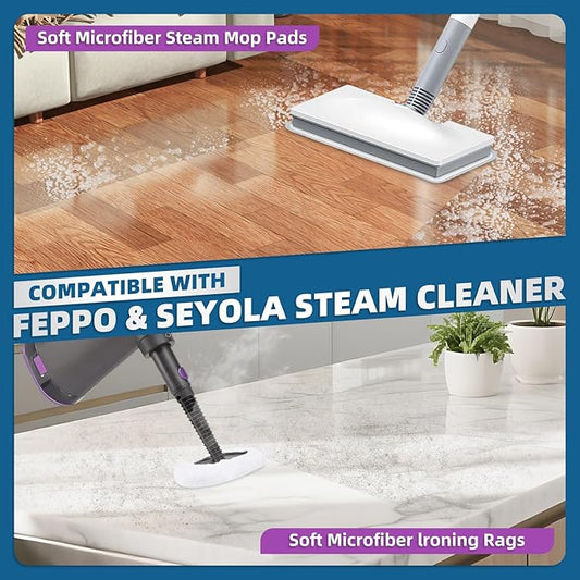 LOVECO Microfiber Steam Mop Pads Compatible with FEPPO, FODFINU & Seyola Steam Mop Cleaner - Washable and Reusable Steam Cleaner Pads for Floor Cleaning (4 Mop Pads + 4 Ironing Rags)
