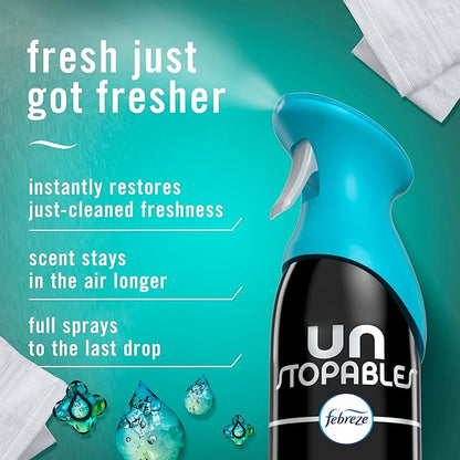 Febreze Air Mist, Air Freshener Spray, Odor Fighting Room Spray, Deodorizer for Home Bathroom Kitchen Office Apartment Dorm Room Classroom, Unstopables Fresh Scent, 8.1oz (Pack of 6)