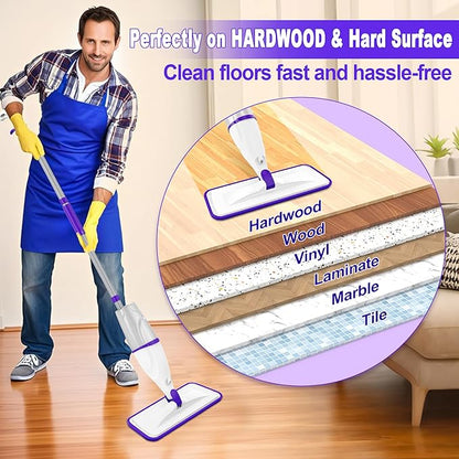 Spray Mops for Hardwood Floor Cleaning: EXEGO Wet Mops with 5 Microfiber Refillable Pads for Swiffer Powermop - Floor Mop with Sprayer Dust Dry Mopping Tools for Tile Wood Laminate Vinyl Marble