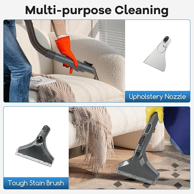 COSTWAY Upholstery Cleaner Machine, Portable Spot Cleaner with 15Kpa Powerful Suction, 600W Cleaning Machine with Versatile Attachments for Couch, Stairs, Carpet, Pet Messes