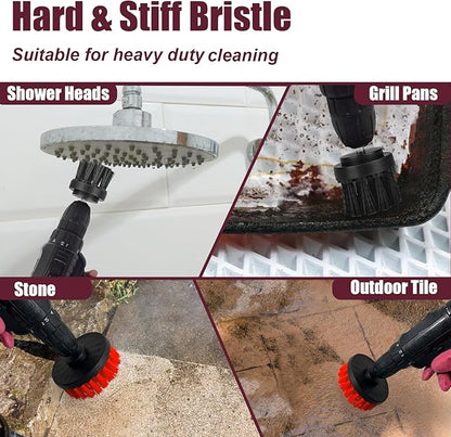 8 Pack Drill Brush Attachment Set,1/4in Power Scrubber Brush + Extend Long Attachment,Multi-Purpose Brush Drill Attachment, Power Cleaning Scrub Brush for Bathroom, Tub, Tile, Corner