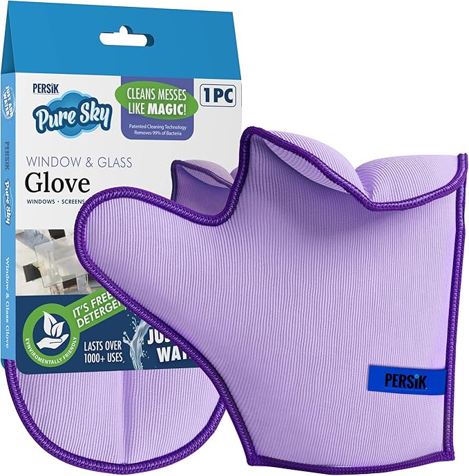 Pure-Sky Glass Cleaning Cloth Glove - JUST ADD Water No Detergents Needed – Streak Free Magic Ultra Microfiber Window Polishing Glove - for Windows, Glass, Mirror and Screen - Leaves no Wiping Marks