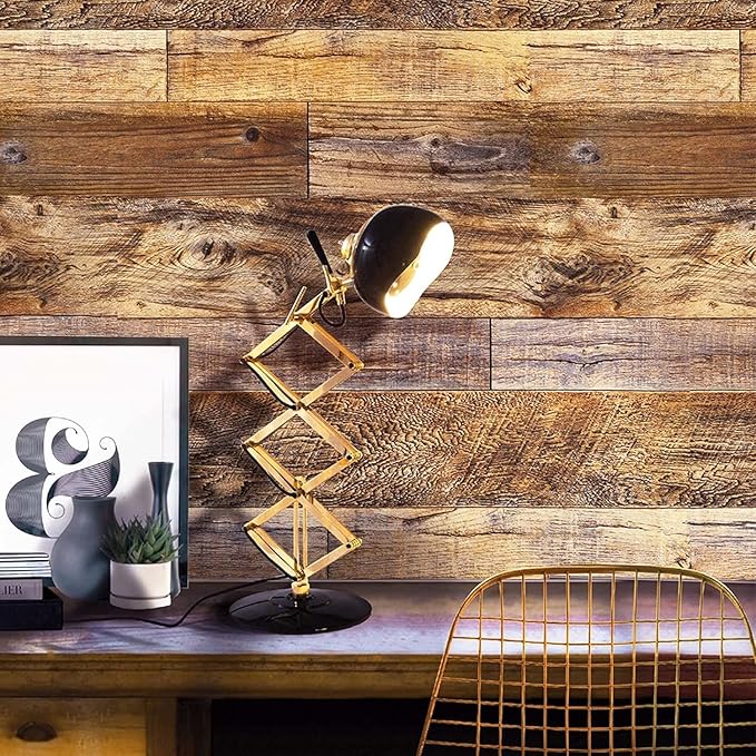 Yun-aeon Brown Wood Peel and Stick Wallpaper 17.3" X 1200"Coffee Brown PVC Self Adhesive Wood Wall Peel and Stick Paper for Wall Covering Furniture Countertop Kitchen Christmas DIY