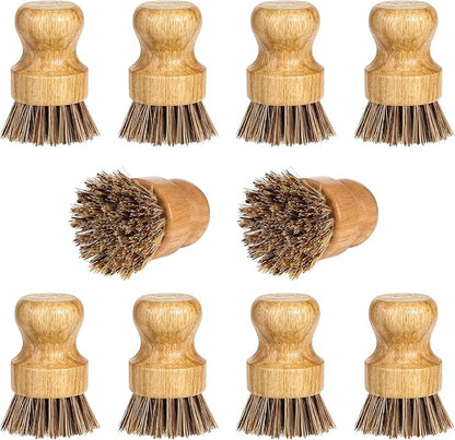 12 Packs Bamboo Dish Scrub Brush Wooden Washing Scrubbers with Sisal Bristles Kitchen Palm Pot Brush Round Mini Dish Brushes for Household Iron Pot Pan Sink Sink Vegetables Cleaning (Brown)