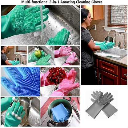 Magic Dishwashing Cleaning Sponge Gloves Reusable Silicone Brush Scrubber Gloves