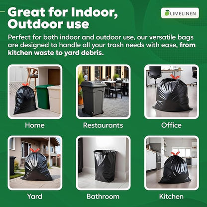 LIMELINEN 30 Gallon Garbage Trash Bags, 100 Count, 1.2 mil Extra Thick Trash Bags with Drawstring Closure, Leak and Odor-Resistant Large Plastic Bags For Office, Home, Hospital, Big Waste Binst
