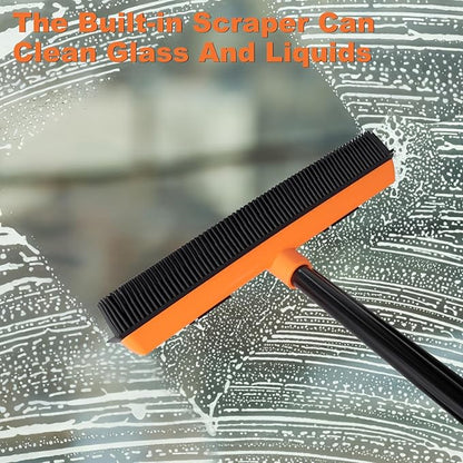 Rubber Broom and Carpet Rake for Pet Hair Removal, 49 Inch Three Section Stainless Steel Pole, Hair Removal Tool, Pet Broom and Rubber Putty, Suitable for Blankets, Hardwood Floors, Ceramic Tiles