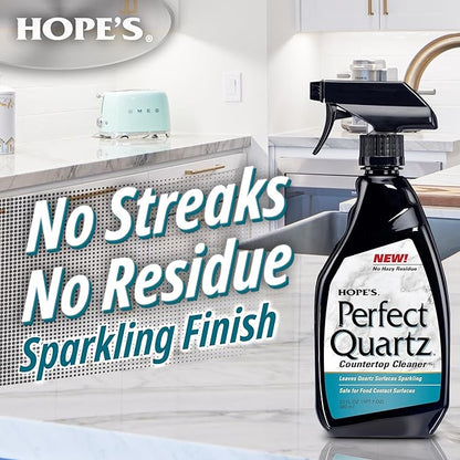 HOPE'S Perfect Quartz Countertop Cleaner, No Hazy Residue, Streak-Free, Safe on Food Contact Surfaces, Fragrance-Free, Sunscreen-Free, Counter Cleaner for All Brands of Quartz, 23 Fl Oz, Pack of 1