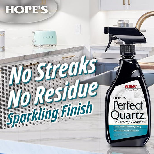 HOPE'S Perfect Quartz Countertop Cleaner, No Hazy Residue, Streak-Free, Safe on Food Contact Surfaces, Fragrance-Free, Sunscreen-Free, Counter Cleaner for All Brands of Quartz, 23 Fl Oz, Pack of 2