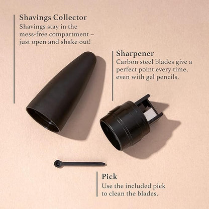 Julep Cosmetic Makeup Pencil Sharpener - Eyeliner, Lip Liner and Eyebrow Pencils - Compact Travel Friendly - Easy to Clean - Universal Sharpener for Wood and Plastic Pencils - German Made Steel