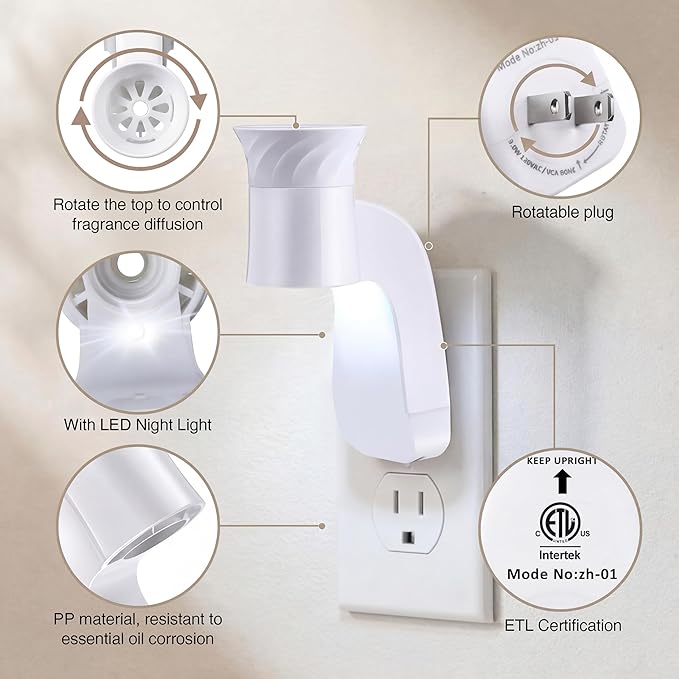 Saillong 4 Pack Wall Fragrance Plug with Night Light, Compatible with Bath & Body Works WallFlower Refills, ETL Certified, Rotatable Plug Design Fragrance Diffuser for Home & Office