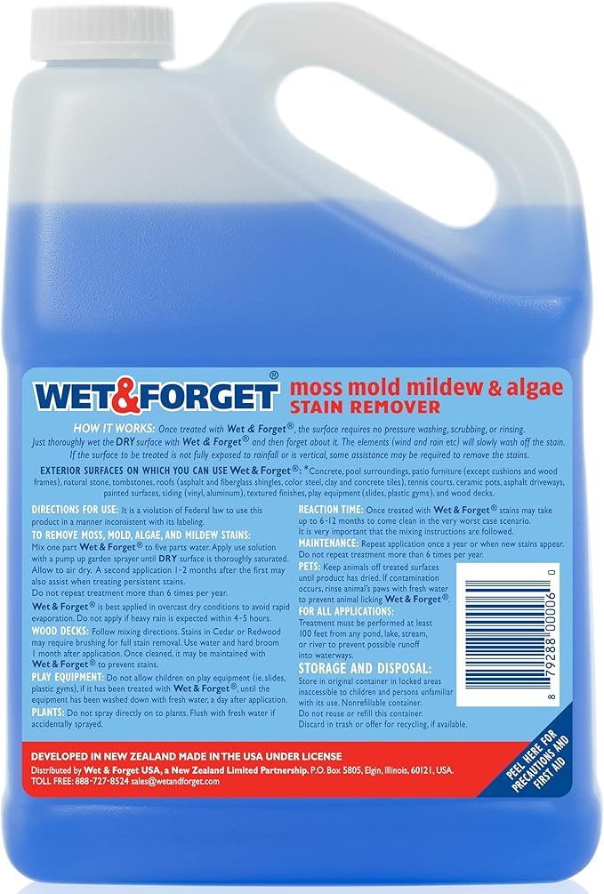 Wet & Forget Moss, Mold, Mildew, & Algae Stain Remover Multi-Surface Outdoor Cleaner Concentrate, Original, 128 Fluid Ounces