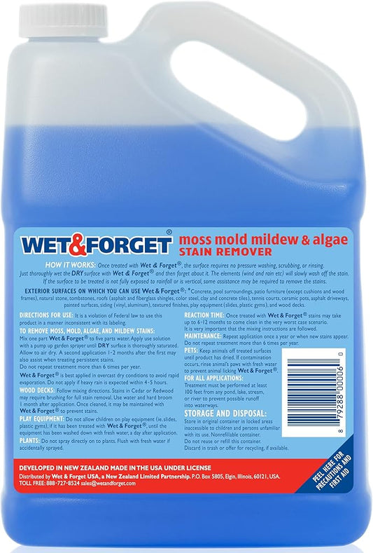Wet & Forget Moss, Mold, Mildew, & Algae Stain Remover Multi-Surface Outdoor Cleaner Concentrate, Original, 128 Fluid Ounces