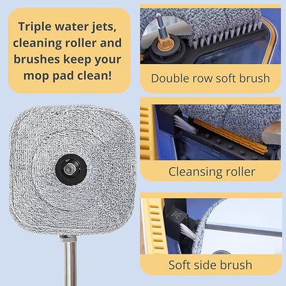 True & Tidy® TrueClean Spin Mop 2.0 w/Detachable Inner Bucket, Self Standing, Separates Clean and Dirty Water, Foldable Square Mop Head, Triple Jet Stream w/Hidden Brush, Replaceable 2pc Pads
