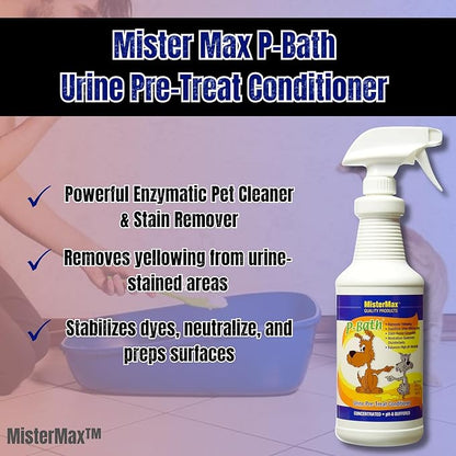 Mister Max Anti Icky Poo Enzyme Cleaner Spray Combo - Pet Urine Odor Remover & Tough Stain Remover with P-Bath (Urine Pre-Treat Conditioner)