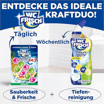 WC Frisch Kraft Active Fragrance Rinser Hawaii (2 x 50 g), Toilet Cleaner for Cleaning with Every Flush, Fragrance Stones for Long-Lasting Fresh Fragrance, + 50% Anti-limescale Effect