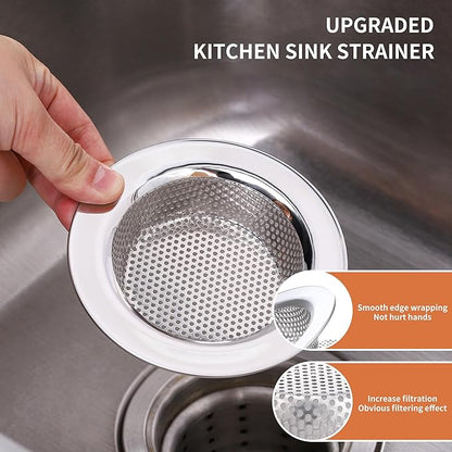 2pcs Kitchen Sink Strainer Stainless Steel, Kitchen Sink Drain Strainer, Sink Strainer, Sink Food Catcher, Upgraded Double-Layer Safe Design Large Wide Rim 4.5" Diameter