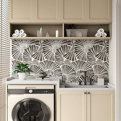 White and Brown Wallpaper Peel and Stick Wallpaper Boho 17.3"×78.8" Modern Wall Paper Removable Self Adhesive Wallpaper for Bedroom Brown Contact Paper for Cabinets Drawers Shelf Home Decor Vinyl Film