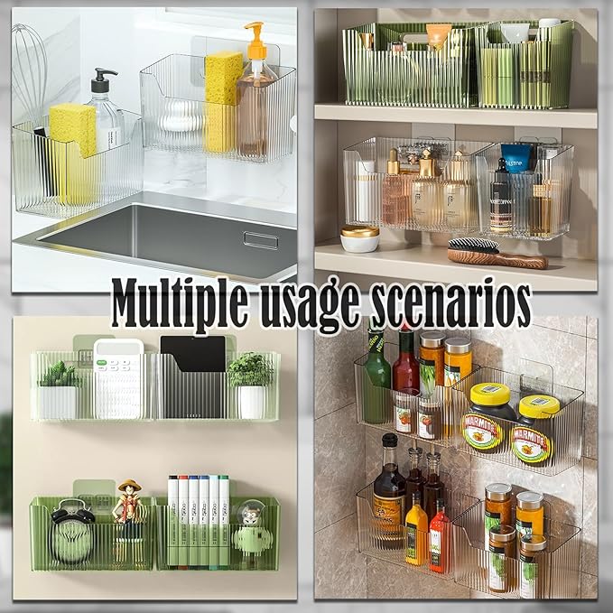 Lae Nuvole Set Of 2 Cabinet Door Organizer Wall Mounted Shower Basket, Shower Caddy Stackable Plastic Adhesive Organizer for Bathroom, Kitchen, Cabinet, Pantry, Makeup, BPA Free, Clear