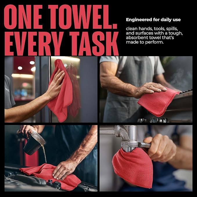 Utopia Towels Cotton Shop Towels 12x14 Inch, 100 Pack Soft, Absorbent Reusable Cotton Rags, Durable and Multipurpose Cleaning Shop Towel for Auto, Garage, Bar, & Home Cleaning (Red)